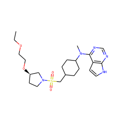 CCOCCO[C@@H]1CCN(S(=O)(=O)CC2CCC(N(C)c3ncnc4[nH]ccc34)CC2)C1 ZINC000116510061