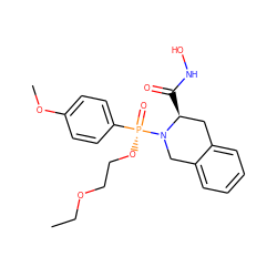 CCOCCO[P@@](=O)(c1ccc(OC)cc1)N1Cc2ccccc2C[C@@H]1C(=O)NO ZINC000013472484