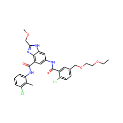 CCOCCOCc1ccc(Cl)c(C(=O)Nc2cc(C(=O)Nc3cccc(Cl)c3C)c3nc(COC)[nH]c3c2)c1 ZINC000205656835