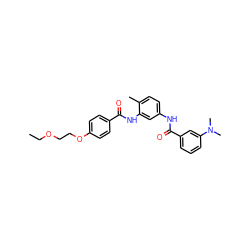 CCOCCOc1ccc(C(=O)Nc2cc(NC(=O)c3cccc(N(C)C)c3)ccc2C)cc1 ZINC000028374950