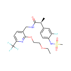 CCOCCOc1nc(C(F)(F)F)ccc1CNC(=O)[C@@H](C)c1ccc(NS(C)(=O)=O)c(F)c1 ZINC000096270966