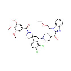 CCOCCn1c(C(=O)C2CCN(CC[C@@]3(c4ccc(Cl)c(Cl)c4)CCN(C(=O)c4cc(OC)c(OC)c(OC)c4)C3)CC2)nc2ccccc21 ZINC000026672158