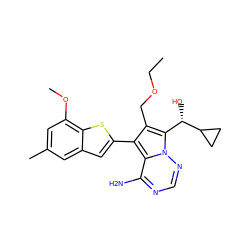 CCOCc1c(-c2cc3cc(C)cc(OC)c3s2)c2c(N)ncnn2c1[C@H](O)C1CC1 ZINC000220095675