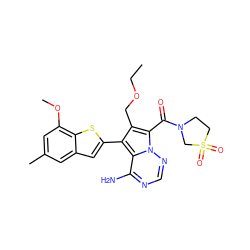 CCOCc1c(-c2cc3cc(C)cc(OC)c3s2)c2c(N)ncnn2c1C(=O)N1CCS(=O)(=O)C1 ZINC000220098231