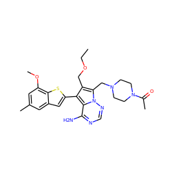 CCOCc1c(-c2cc3cc(C)cc(OC)c3s2)c2c(N)ncnn2c1CN1CCN(C(C)=O)CC1 ZINC000207342587