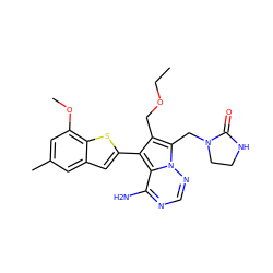 CCOCc1c(-c2cc3cc(C)cc(OC)c3s2)c2c(N)ncnn2c1CN1CCNC1=O ZINC000218042187