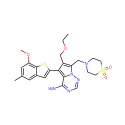 CCOCc1c(-c2cc3cc(C)cc(OC)c3s2)c2c(N)ncnn2c1CN1CCS(=O)(=O)CC1 ZINC000220096292