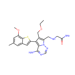 CCOCc1c(-c2cc3cc(C)cc(OC)c3s2)c2c(N)ncnn2c1CNCC(N)=O ZINC000207342455