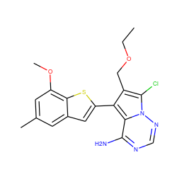 CCOCc1c(-c2cc3cc(C)cc(OC)c3s2)c2c(N)ncnn2c1Cl ZINC000218070002