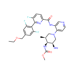 CCOCc1cc(F)c(-c2nc(C(=O)Nc3cnccc3N3C[C@H](C)[C@H](NC(=O)OC)[C@H](N)C3)ccc2F)c(F)c1 ZINC000261130074