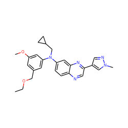 CCOCc1cc(OC)cc(N(CC2CC2)c2ccc3ncc(-c4cnn(C)c4)nc3c2)c1 ZINC000219386314