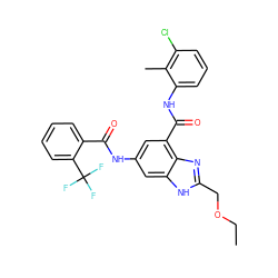 CCOCc1nc2c(C(=O)Nc3cccc(Cl)c3C)cc(NC(=O)c3ccccc3C(F)(F)F)cc2[nH]1 ZINC000205653915