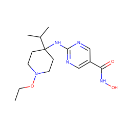 CCON1CCC(Nc2ncc(C(=O)NO)cn2)(C(C)C)CC1 ZINC001772579050