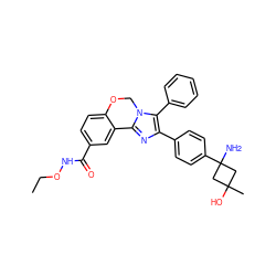 CCONC(=O)c1ccc2c(c1)-c1nc(-c3ccc(C4(N)CC(C)(O)C4)cc3)c(-c3ccccc3)n1CO2 ZINC000169703916