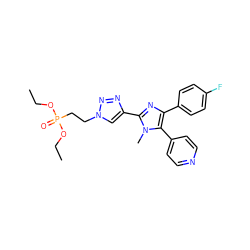 CCOP(=O)(CCn1cc(-c2nc(-c3ccc(F)cc3)c(-c3ccncc3)n2C)nn1)OCC ZINC000103258456