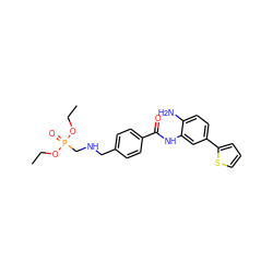 CCOP(=O)(CNCc1ccc(C(=O)Nc2cc(-c3cccs3)ccc2N)cc1)OCC ZINC000040892902