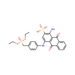 CCOP(=O)(Cc1ccc(Nc2cc(S(=O)(=O)O)c(N)c3c2C(=O)c2ccccc2C3=O)cc1)OCC ZINC000049757435