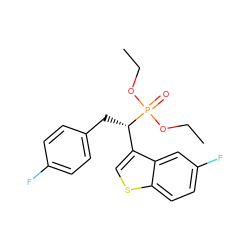 CCOP(=O)(OCC)[C@@H](Cc1ccc(F)cc1)c1csc2ccc(F)cc12 ZINC000084587595