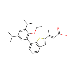 CCOc1c(-c2cccc3cc(/C(C)=C/C(=O)O)sc23)cc(C(C)C)cc1C(C)C ZINC000029340373