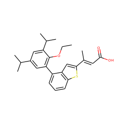 CCOc1c(-c2cccc3sc(/C(C)=C/C(=O)O)cc23)cc(C(C)C)cc1C(C)C ZINC000029341902