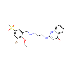 CCOc1c(Br)cc(S(C)(=O)=O)cc1CNCCCNc1cc(=O)c2ccccc2[nH]1 ZINC000013487778