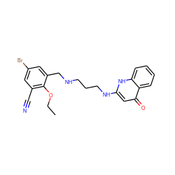 CCOc1c(C#N)cc(Br)cc1CNCCCNc1cc(=O)c2ccccc2[nH]1 ZINC000013487793