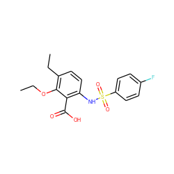 CCOc1c(CC)ccc(NS(=O)(=O)c2ccc(F)cc2)c1C(=O)O ZINC000014965091