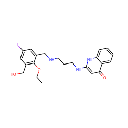 CCOc1c(CO)cc(I)cc1CNCCCNc1cc(=O)c2ccccc2[nH]1 ZINC000013487790