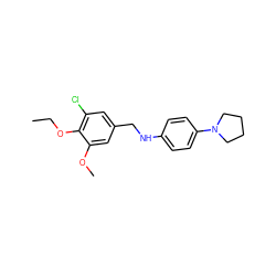 CCOc1c(Cl)cc(CNc2ccc(N3CCCC3)cc2)cc1OC ZINC000000624014