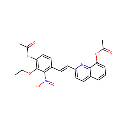 CCOc1c(OC(C)=O)ccc(/C=C/c2ccc3cccc(OC(C)=O)c3n2)c1[N+](=O)[O-] ZINC000008666155