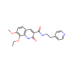 CCOc1c(OC)ccc2cc(C(=O)NCCc3ccncc3)c(=O)[nH]c12 ZINC000072180353