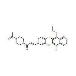 CCOc1c(Sc2ccc(/C=C/C(=O)N3CCN(C(C)=O)CC3)cc2Cl)cc(Cl)c2cccnc12 ZINC000028224318