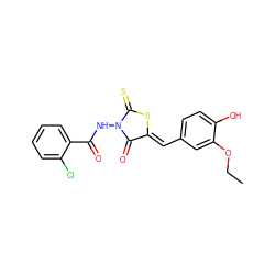 CCOc1cc(/C=C2\SC(=S)N(NC(=O)c3ccccc3Cl)C2=O)ccc1O ZINC000001197631