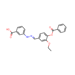 CCOc1cc(/C=N/Nc2cccc(C(=O)O)c2)ccc1OC(=O)c1ccccc1 ZINC000013138992