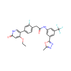 CCOc1cc(=O)[nH]cc1-c1ccc(CC(=O)Nc2cc(-c3nnc(C)o3)cc(C(F)(F)F)c2)c(F)c1 ZINC000224319779