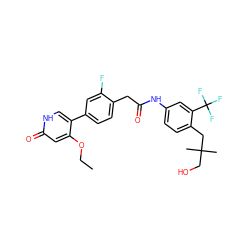 CCOc1cc(=O)[nH]cc1-c1ccc(CC(=O)Nc2ccc(CC(C)(C)CO)c(C(F)(F)F)c2)c(F)c1 ZINC000224269475