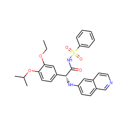 CCOc1cc([C@@H](Nc2ccc3cnccc3c2)C(=O)NS(=O)(=O)c2ccccc2)ccc1OC(C)C ZINC000096284560