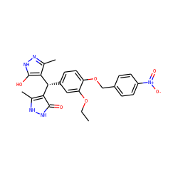 CCOc1cc([C@@H](c2c(C)n[nH]c2O)c2c(C)[nH][nH]c2=O)ccc1OCc1ccc([N+](=O)[O-])cc1 ZINC000008671121