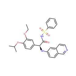 CCOc1cc([C@H](Nc2ccc3cnccc3c2)C(=O)NS(=O)(=O)c2ccccc2)ccc1OC(C)C ZINC000096284559