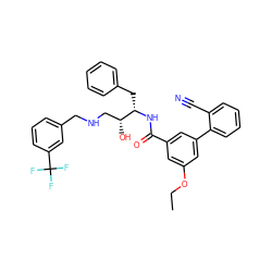 CCOc1cc(C(=O)N[C@@H](Cc2ccccc2)[C@H](O)CNCc2cccc(C(F)(F)F)c2)cc(-c2ccccc2C#N)c1 ZINC000029039592