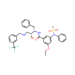 CCOc1cc(C(=O)N[C@@H](Cc2ccccc2)[C@H](O)CNCc2cccc(C(F)(F)F)c2)cc(N(c2ccccc2)S(C)(=O)=O)c1 ZINC000003987503