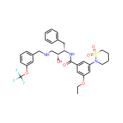 CCOc1cc(C(=O)N[C@@H](Cc2ccccc2)[C@H](O)CNCc2cccc(OC(F)(F)F)c2)cc(N2CCCCS2(=O)=O)c1 ZINC000029039602