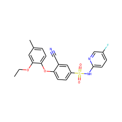 CCOc1cc(C)ccc1Oc1ccc(S(=O)(=O)Nc2ccc(F)cn2)cc1C#N ZINC000473201082