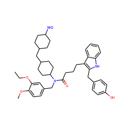 CCOc1cc(CN(C(=O)CCCc2c(Cc3ccc(O)cc3)[nH]c3ccccc23)C2CCC(CC3CCC(N)CC3)CC2)ccc1OC ZINC000028825982