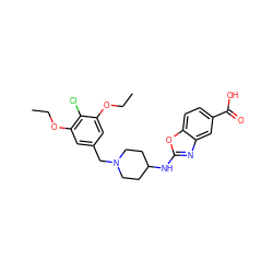 CCOc1cc(CN2CCC(Nc3nc4cc(C(=O)O)ccc4o3)CC2)cc(OCC)c1Cl ZINC000034964402