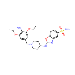 CCOc1cc(CN2CCC(Nc3nc4cc(S(N)(=O)=O)ccc4o3)CC2)cc(OCC)c1N ZINC000028827122