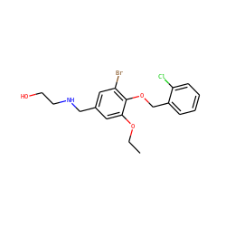 CCOc1cc(CNCCO)cc(Br)c1OCc1ccccc1Cl ZINC000004670732