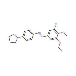 CCOc1cc(CNc2ccc(N3CCCC3)cc2)cc(Cl)c1OC ZINC000000624022