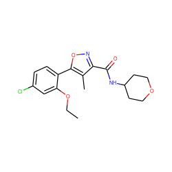 CCOc1cc(Cl)ccc1-c1onc(C(=O)NC2CCOCC2)c1C ZINC000072178205