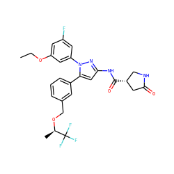 CCOc1cc(F)cc(-n2nc(NC(=O)[C@@H]3CNC(=O)C3)cc2-c2cccc(CO[C@H](C)C(F)(F)F)c2)c1 ZINC000169707435